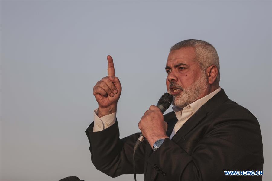 MIDEAST-GAZA CITY-PROTEST-HAMAS-CHIEF-ISMAIL HANIYEH-REMARKS