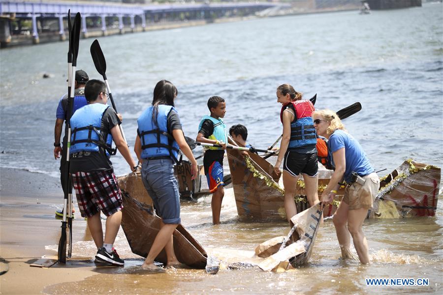 U.S.-NEW YORK-CITY OF WATER DAY-CARDBOARD BOAT