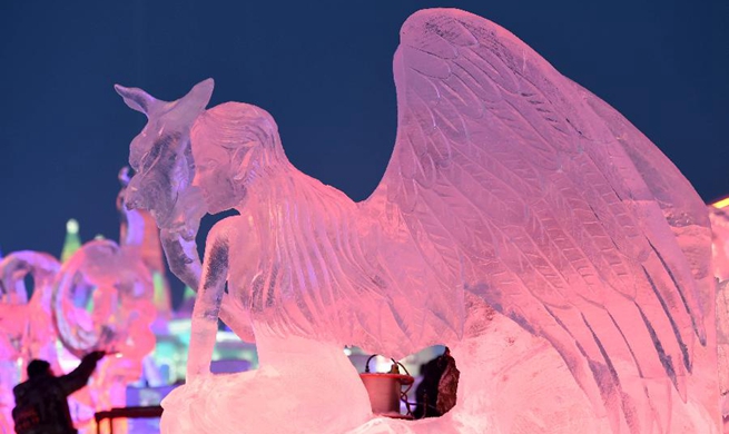 In pics: 2nd day of 32nd Harbin int'l ice sculpture competition in NE China