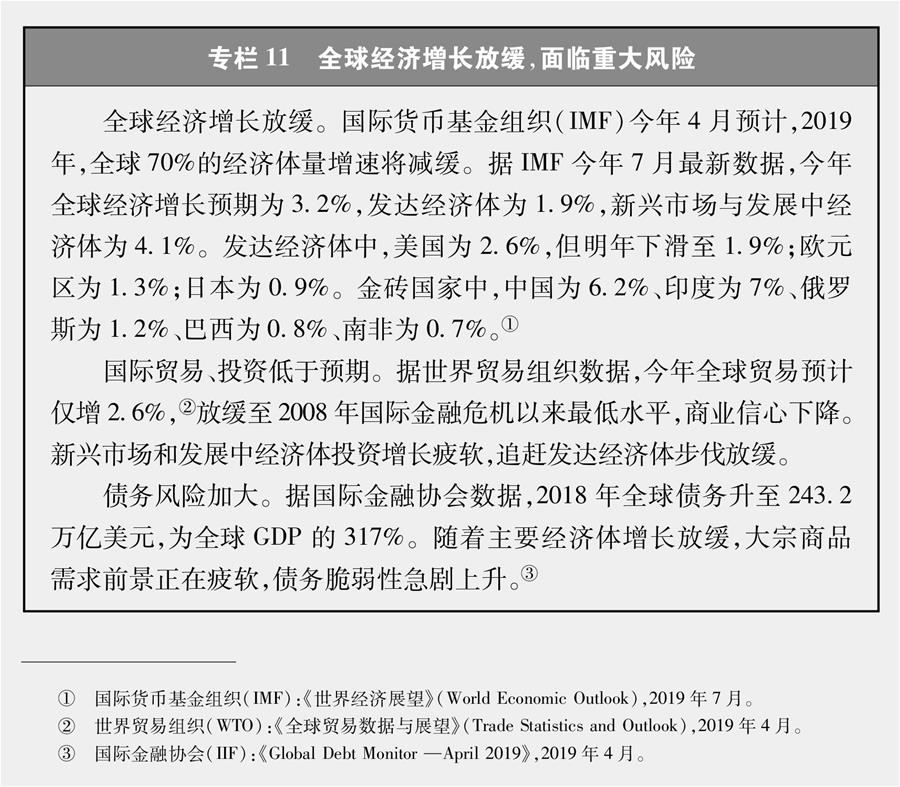 （圖表）[新時(shí)代的中國(guó)與世界白皮書]專欄11 全球經(jīng)濟(jì)增長(zhǎng)放緩，面臨重大風(fēng)險(xiǎn)